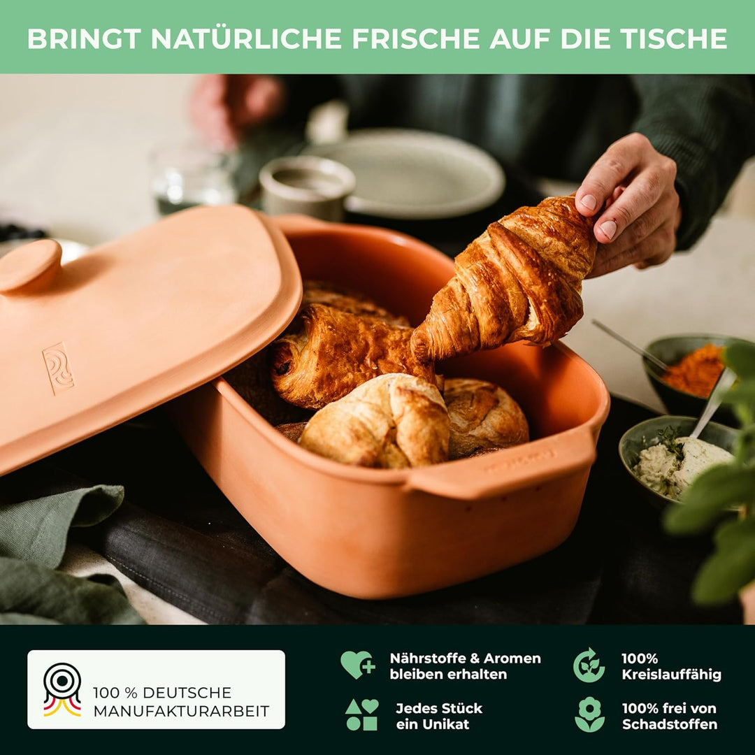 myromy® Brot-Frische-Topf – moderner Brottopf & Brotkasten aus Keramik Natur-Ton - atmungsaktiv & ge