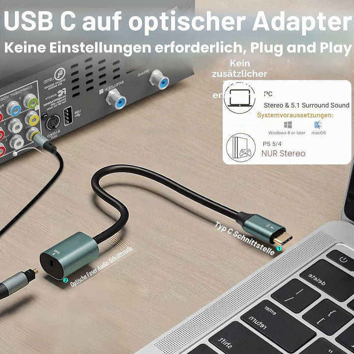Duttek USB C zu Toslink Optik Stereo Konverterkabel 0.2 m, unidirektional, USB C Stecker auf SPDIF B