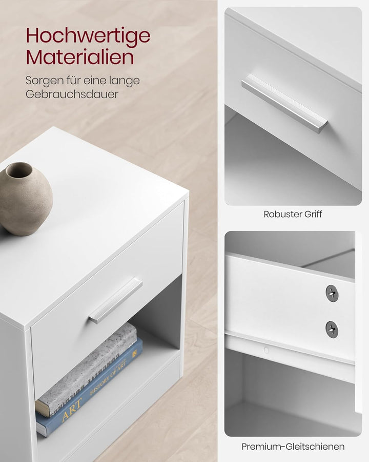 VASAGLE Nachttisch, 2er Set, Beistelltisch, mit Schublade, Griff, offenes Fach, Couchtisch, für Schl