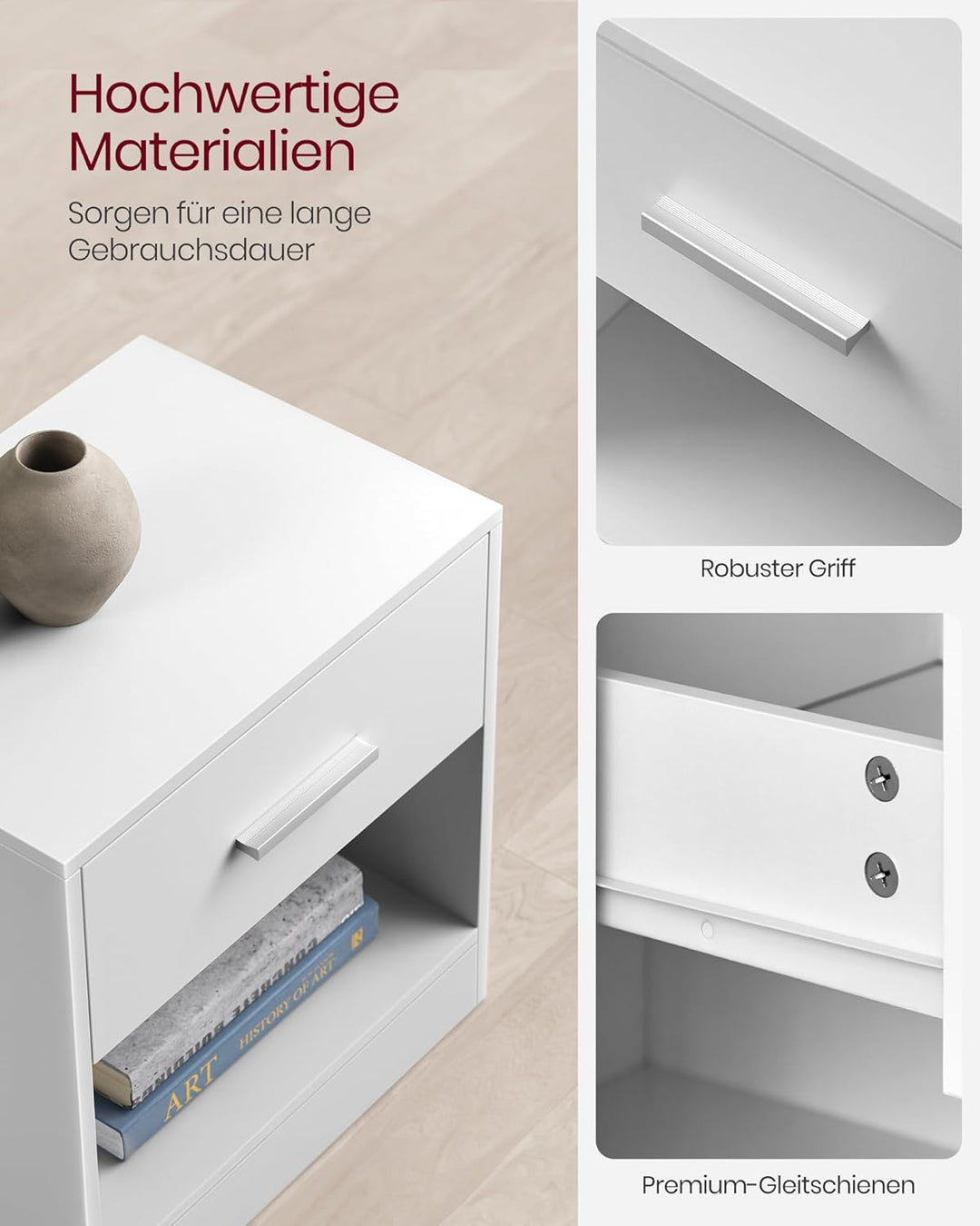 VASAGLE Nachttisch, 2er Set, Beistelltisch, mit Schublade, Griff, offenes Fach, Couchtisch, für Schl