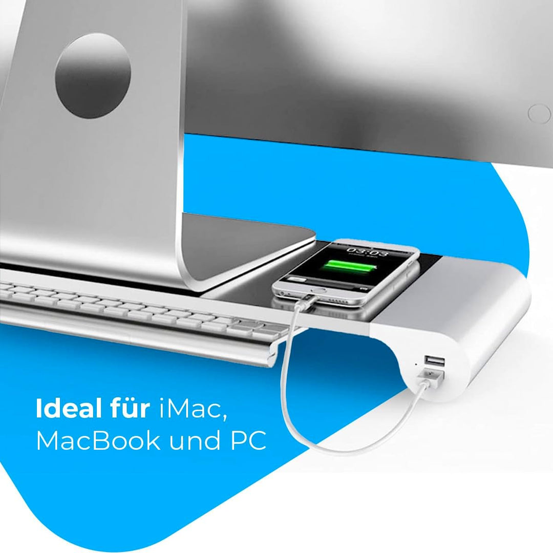 NK Tragbarer Monitorständer - Anti-Rutsch Aluminium, Computer-Riser, 4 USB-Ladeanschlüsse, 22W, bis
