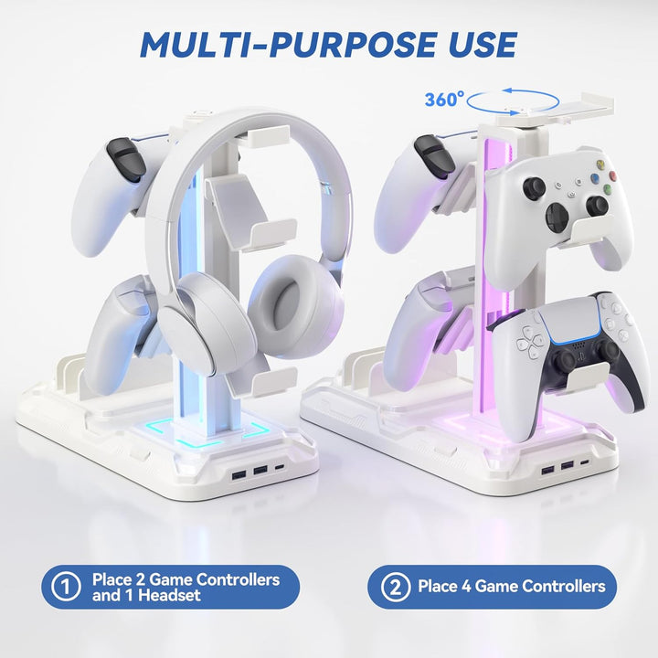 KDD Headset Halterung Led mit Ladestation - PS5 Controller Halter & Kopfhörer Ständer Tisch mit 9 Li