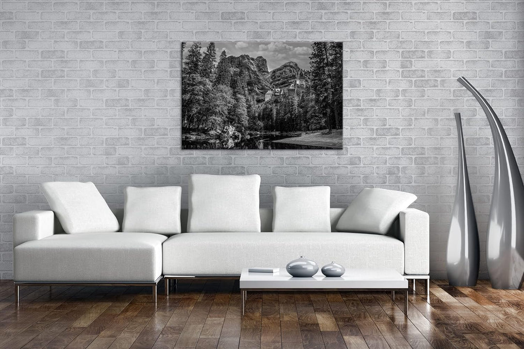 Schloss in den Wäldern Effekt: Schwarz&Weiss Format: 80x60 als Leinwandbild, Motiv fertig gerahmt au