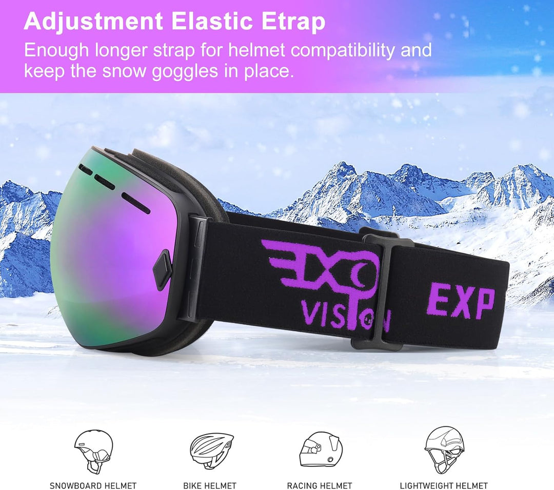 EXP VISION Snowboard Skibrille für Herren Damen Jugend, 100% UV400 Schutz Anti Beschlag über der Bri