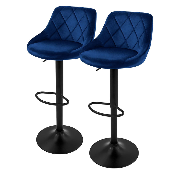 ML-Design Barhocker 2er Set, Bezug aus Samt, Blau, Gepolsterter Barstuhl mit Rückenlehne und Fussstü