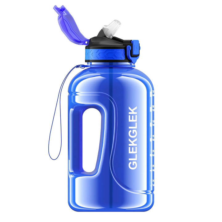 Wasserflasche 2 Liter mit Strohhalm, Motivierende Trinkflasche Sport für Fitnessstudio, Büro, Bau, W