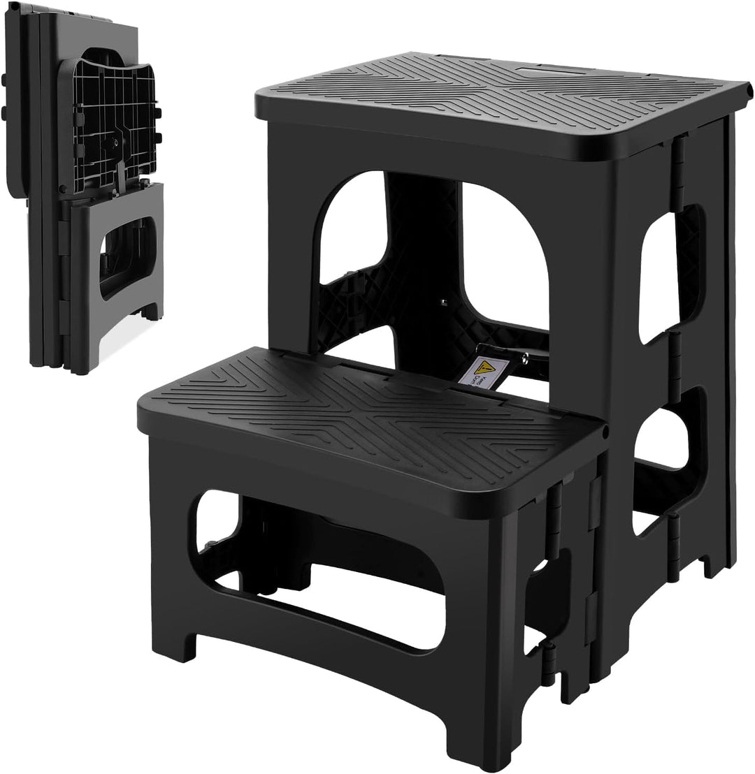 2 Stufen Tritthocker Klappbar, Klapphocker für Kinder & Erwachsene, Tragfähigkeit 300 LBS, Tragbaren