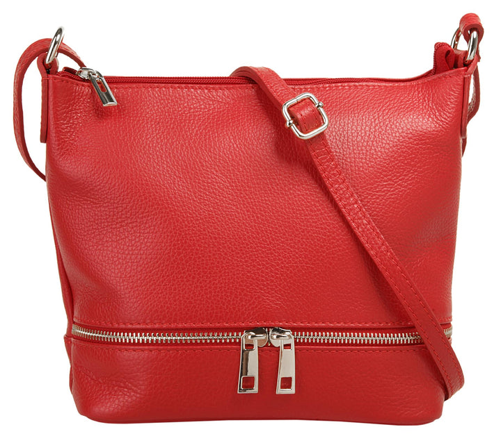 Umhängetasche Echt Leder Damen Made in Italy, verstellbarer Schultergurt, Handtasche mit Reissversch