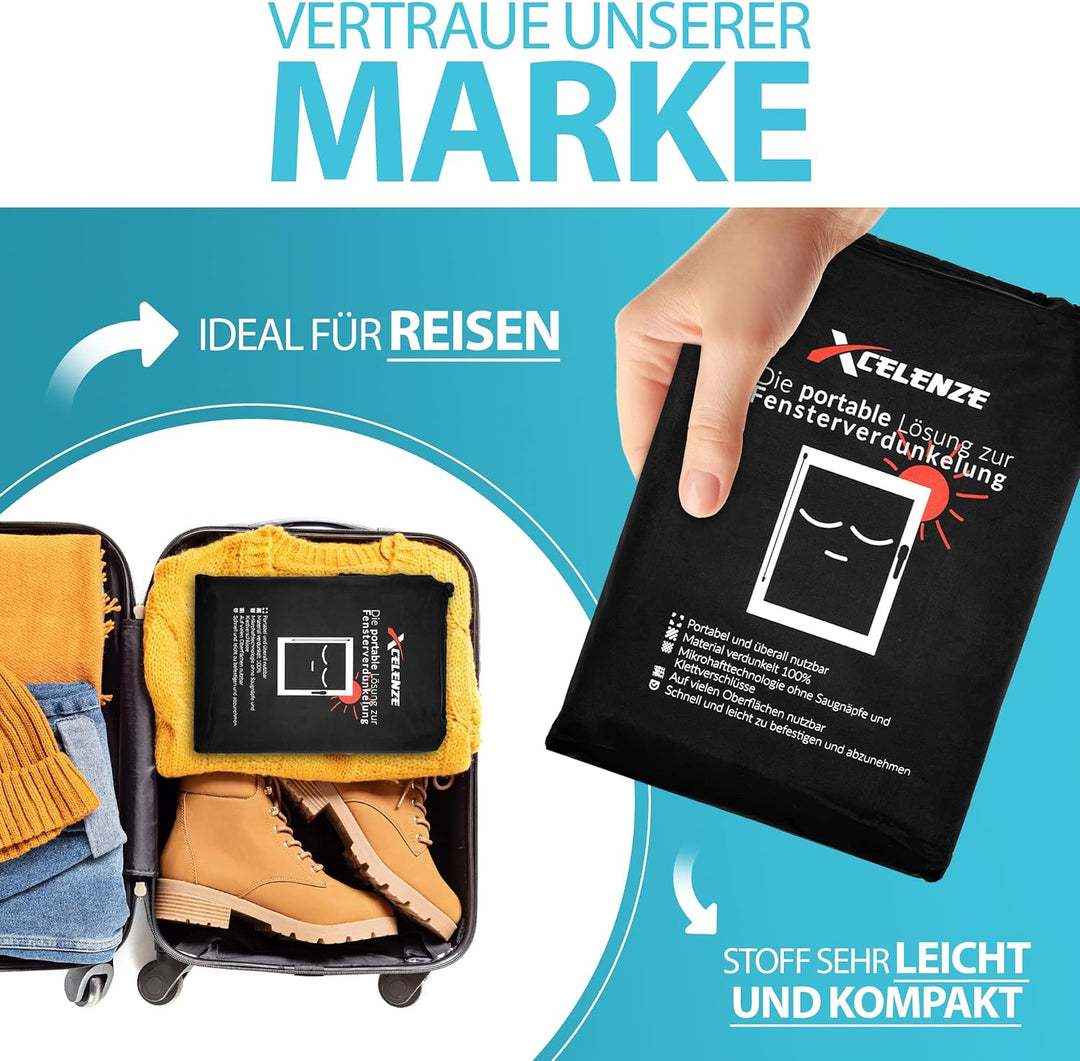 Xcelenze - Fenster Verdunkelung 100% lichtundurchlässig | 2m x 1,45m schwarz | Sonnenschutz Dachfens