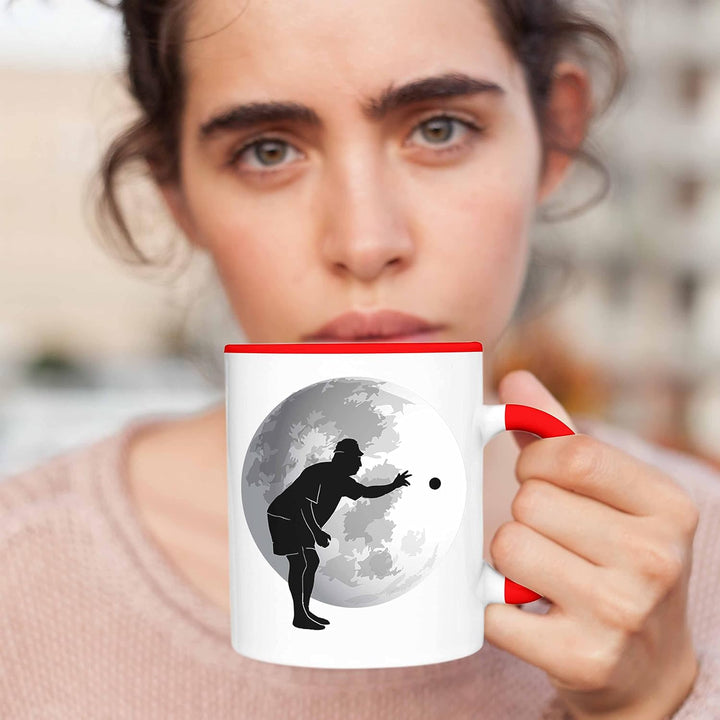 Trendation - Boule Tasse Geschenk Boule-Spieler Geschenkidee Grafik Mond Boule (Rot), Rot