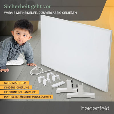 Heidenfeld Infrarotheizung HF-HP140 | 500 Watt bis 15 m² | 3in1 Steuerung via App | Fernbedienung |