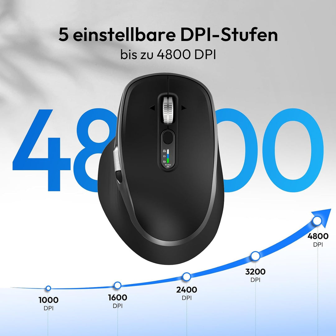 Wiederaufladbare Bluetooth Kabellose Maus mit Daumenrad Schwarz, Schwarz