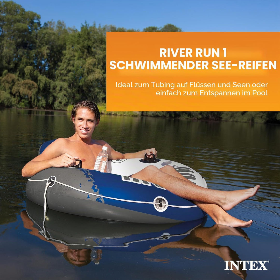 Intex River Run I - Aufblasbarer Schwimmsessel - Ø 135 cm, Weiss Blaues Rad Single, Blaues Rad Singl