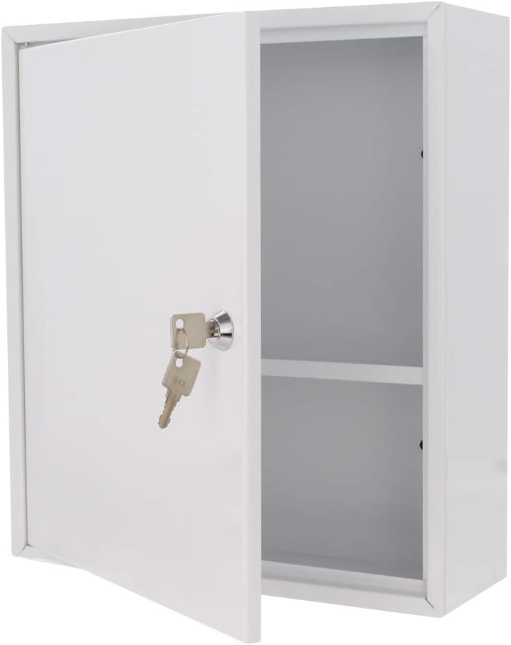 Profirst PM1 Medikamentenschrank Stahlblech Weiss Aufkleber Zylinderschloss 2 Schlüssel 1 Fachboden