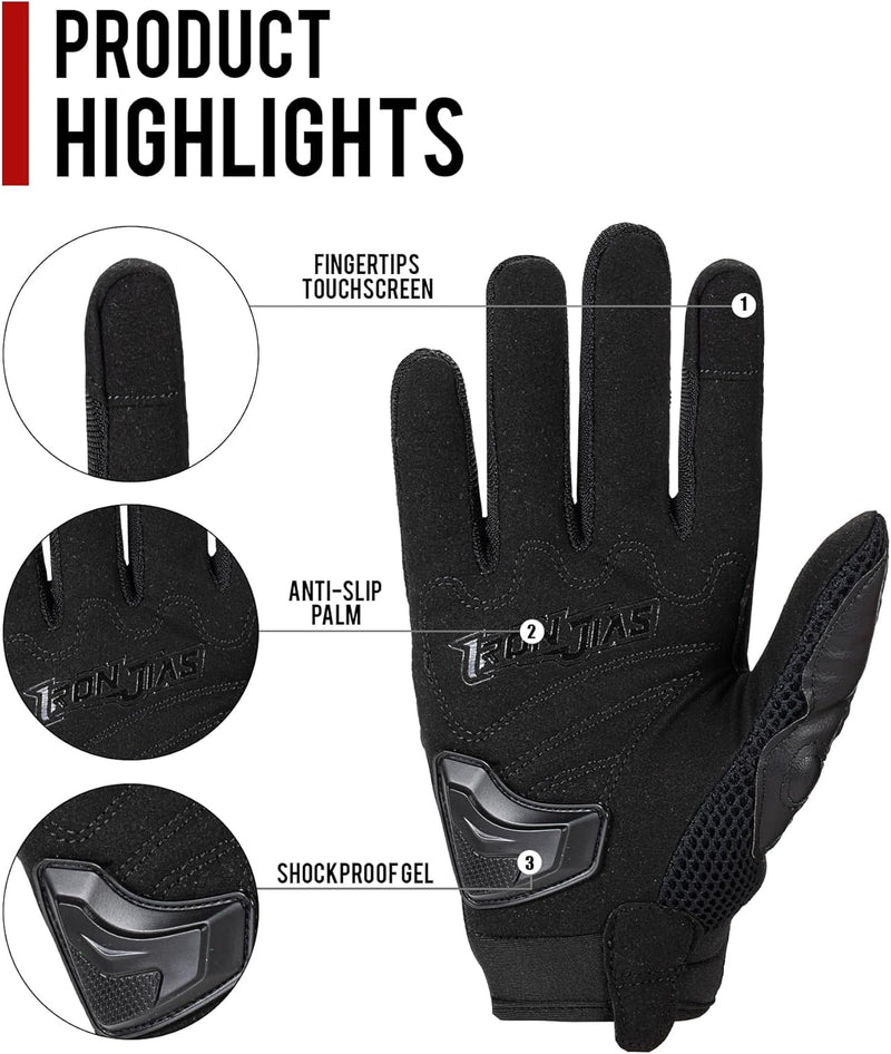 Motorradhandschuhe Atmungsaktive Motorradhandschuhe Leder Vollfinger Knöchelschutzpolster Touchscree