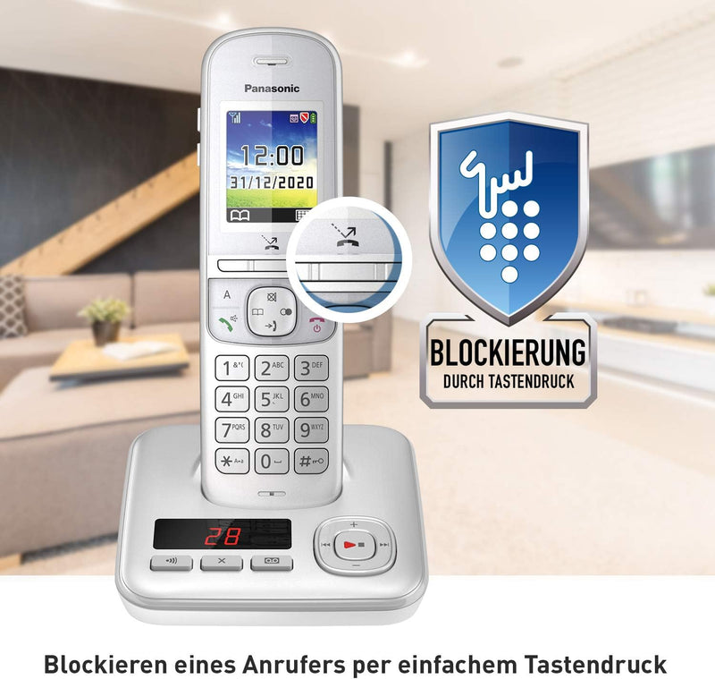 Panasonic KX-TGH722GG Schnurlostelefon Duo mit Anrufbeantworter (DECT Telefon, strahlungsarm, Farbdi