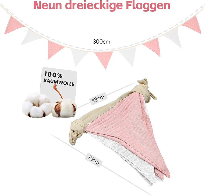 iLuane Kinderbett Baldachin Rosa mit 3 m Baumwoll-Wimpelgirlande, Hausbett Deko Set mit 2 Tüll Vorhä