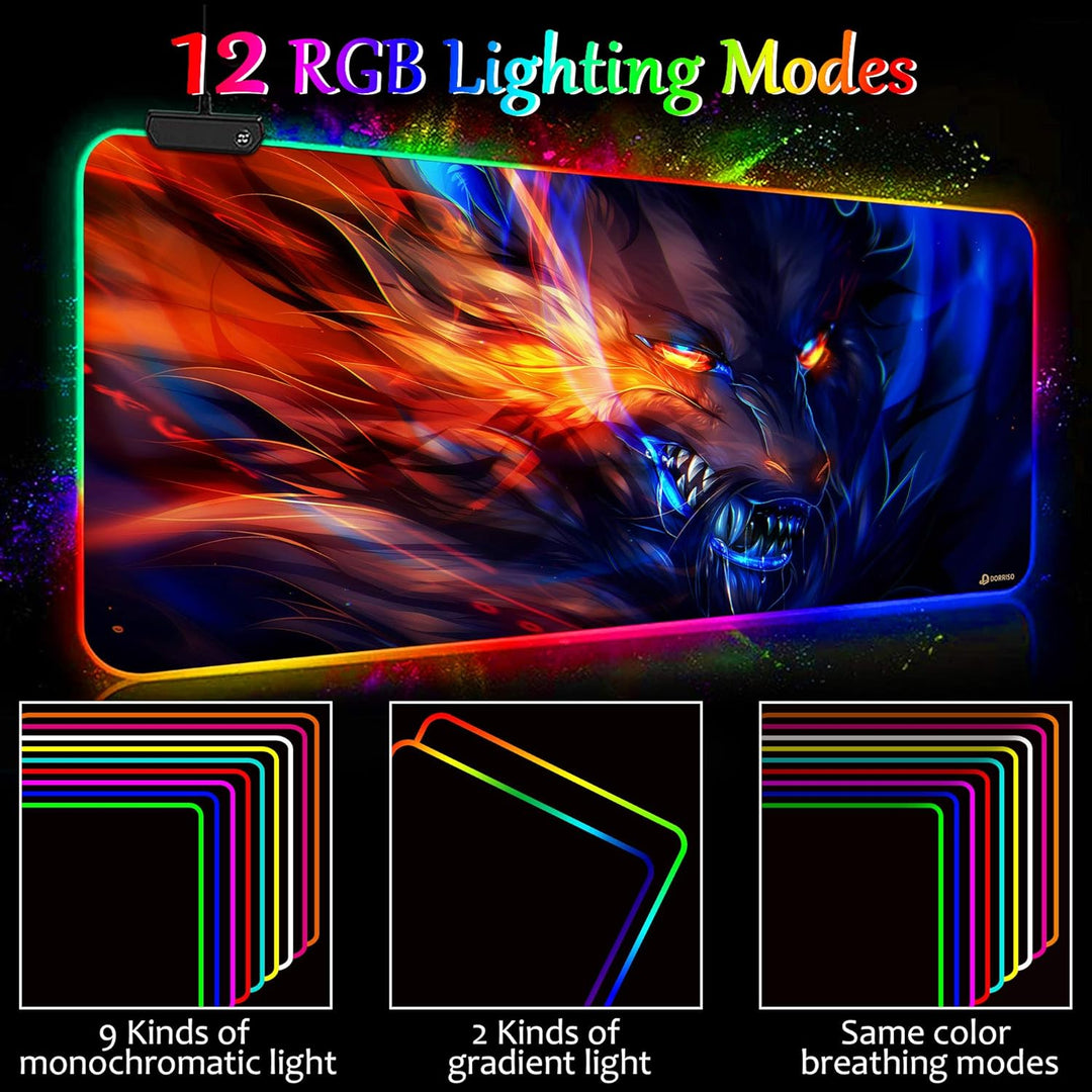 DORRISO Neu Gaming Mauspad Grosses RGB 900x400x3 mm XXL LED Schreibtischunterlage Wasserdicht Anti R