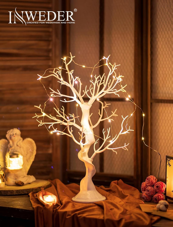 Inweder Weisser Künstlicher Baum Zweigbaum - 58cm Hoch Weihnachtsbaum für Tischdekoration Baum Anzei