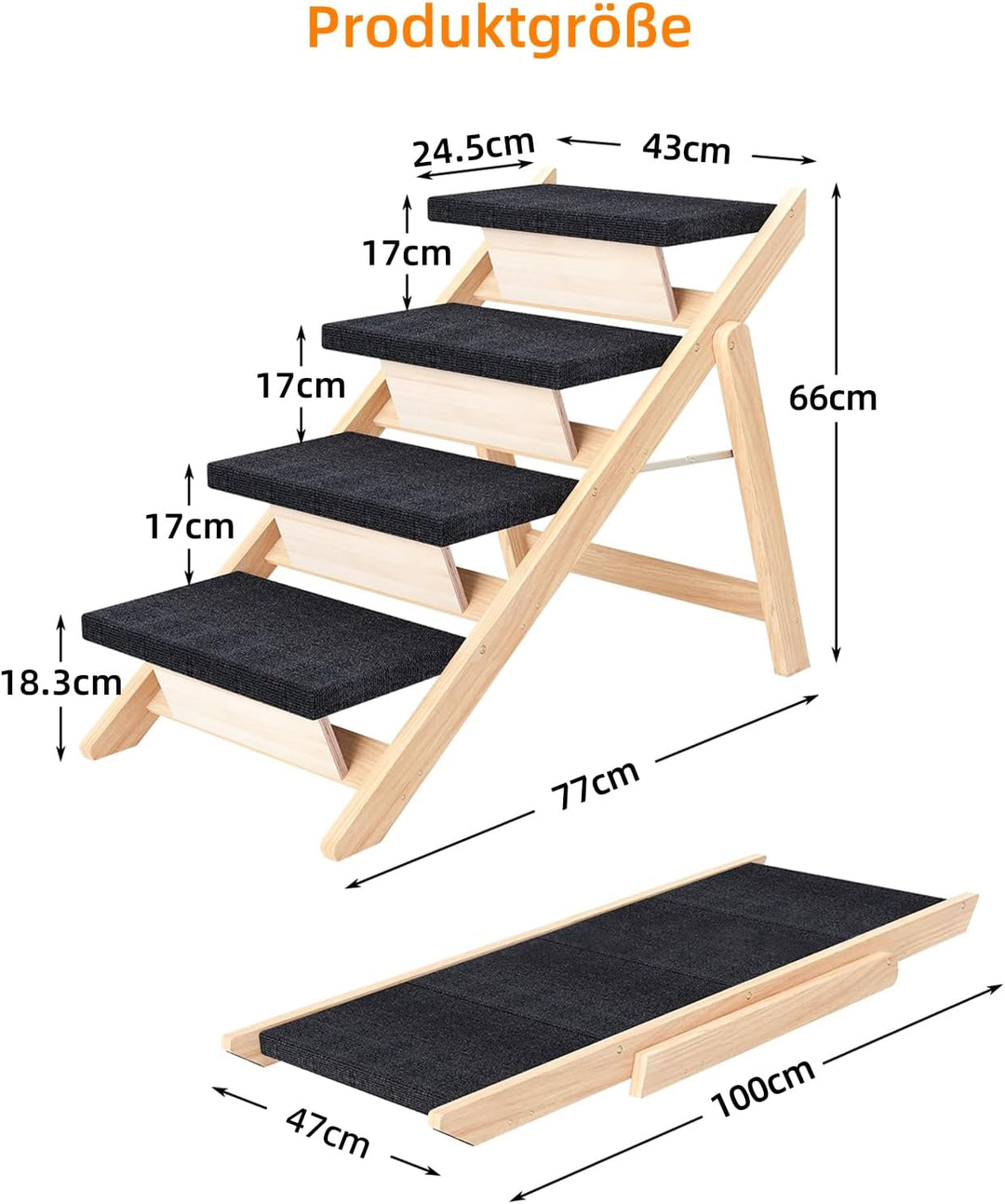 Hundetreppe 4 Stufen, Haustiertreppe Hundetreppe für Kleine und Mittelgrosse Hunde, rutschfest Tragb
