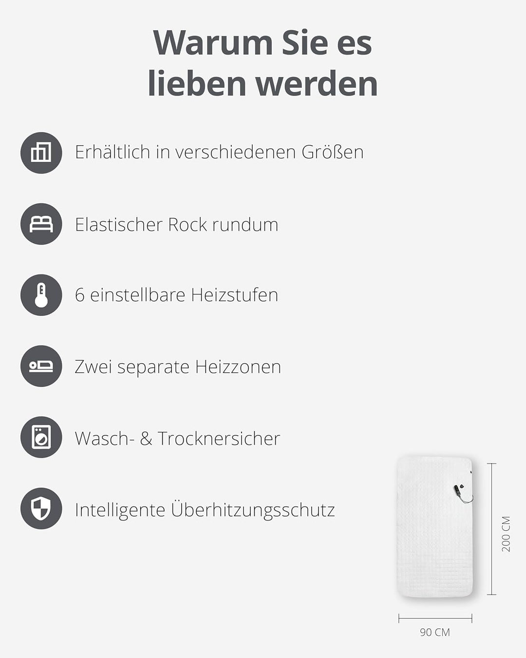 Duux Snooze Fleece Elektrische Unterdecke – Weiche Fleece-Deckschicht – 6 Heizstufen & Timer – Wasch