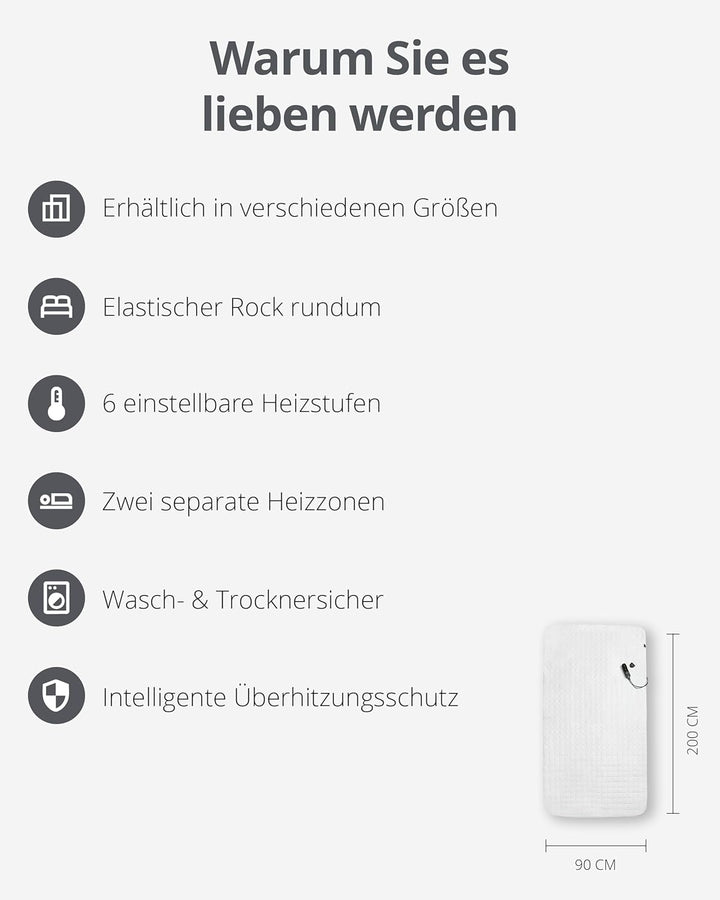 Duux Snooze Fleece Elektrische Unterdecke – Weiche Fleece-Deckschicht – 6 Heizstufen & Timer – Wasch