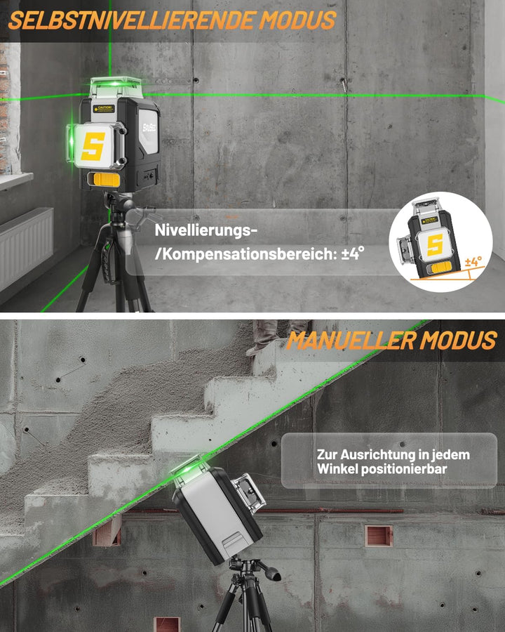 Kreuzlinienlaser 45M, SAVSEC 3X360 Grün Laser Wasserwaage bis zu 22, Linienlaser Selbstnivellierend