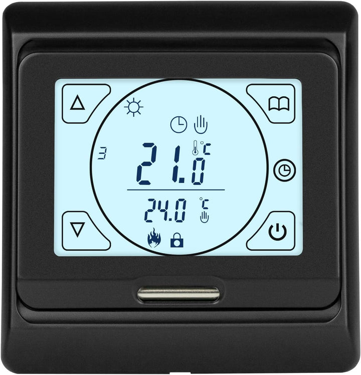 E91 Digital-Thermostat Raumregler mit Touch-Display und EXT. Sensor 10kOhm, für Fussbodenheizung ele
