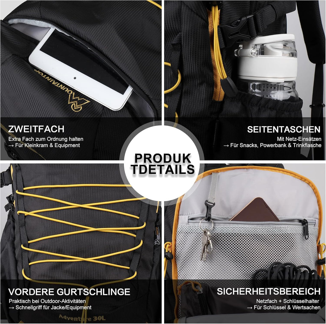 Mountaintop 25L/30L Wanderrucksack Daypack Damen Herren für Tageswanderungen, Outdoor, Radtouren 30L