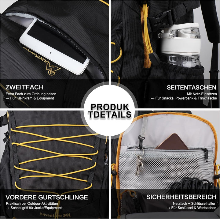 Mountaintop 25L/30L Wanderrucksack Daypack Damen Herren für Tageswanderungen, Outdoor, Radtouren 30L