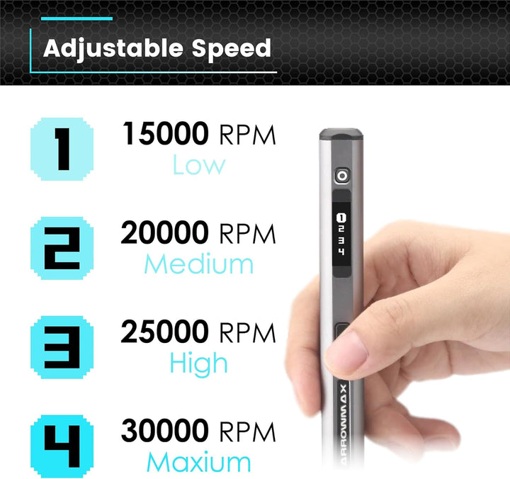 ARROWMAX Mini-Gravierstift, HollowCup-Motor, 42 Bits mit Aluminiumgehäuse, OLED, magnetische Ladung,