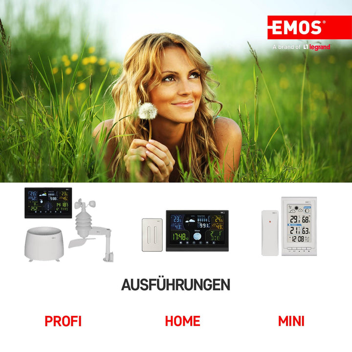 EMOS Profi Wetterstation Funk mit Aussensensor und Touchscreen-Farbdisplay, Windmesser, Regenmesser,