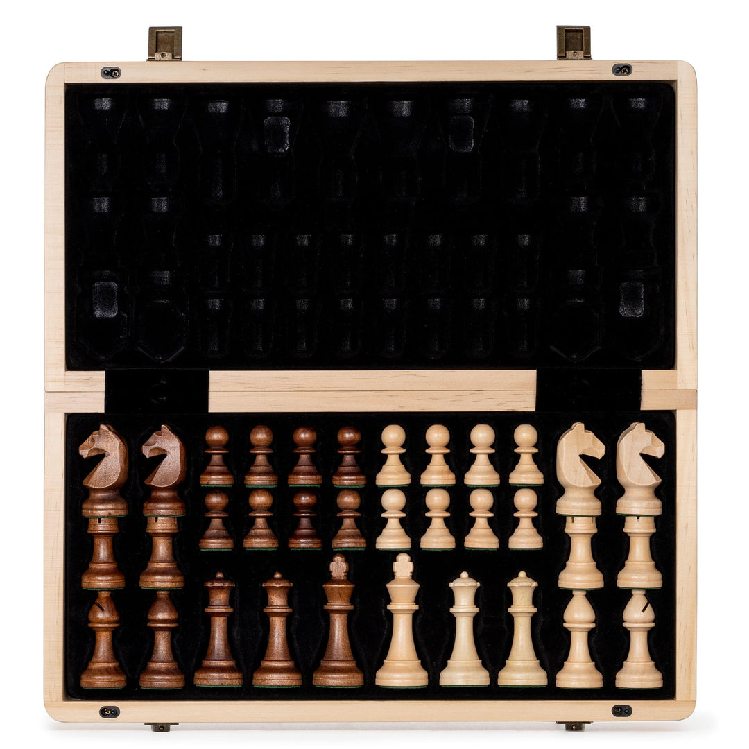 A&A Wooden Chess Set, 2 in 1, 15" Folding Board, 3" King Height German Knight Staunton Chess Pieces/