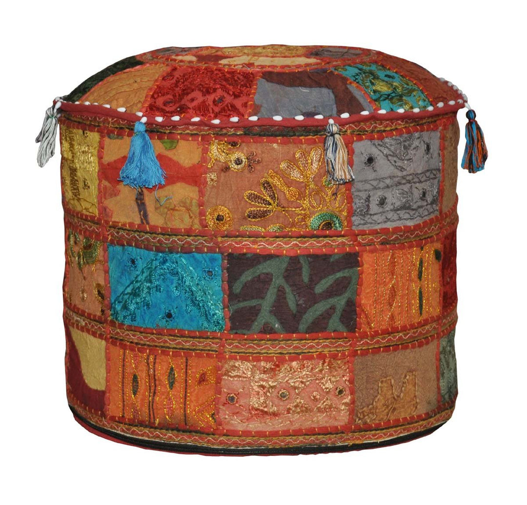 Rajasthali Hocker-Kissen, indischer Vintage-Stil, mit Stickerei und Patchwork, 46 x 33 cm