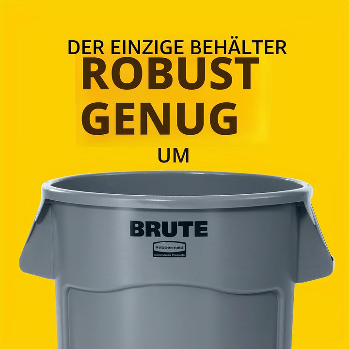 Rubbermaid Commercial Products BRUTE Runder Abfallbehälter 121L Grau – Schwerlast-Tonne mit Luftkanä