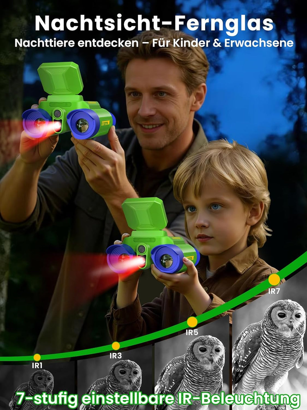 Acoath Fernglas für Kinder, 10-facher Optischer Zoom mit Nachtsich, Kamera mit Foto- & Videofunktion