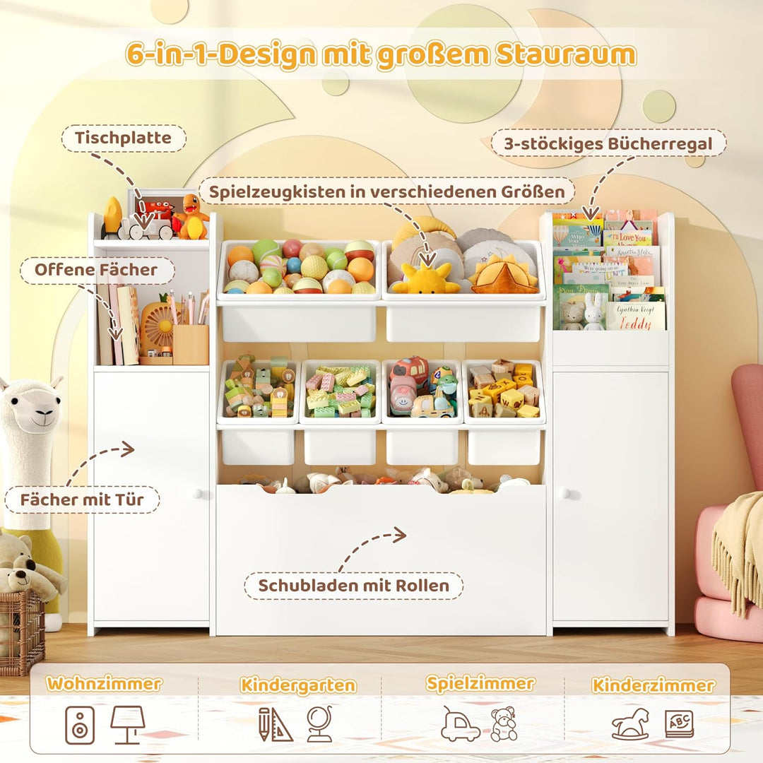 FOREHILL Kinderregal mit Bücherregal, Spielzeug Aufbewahrung, Kinderzimmer Möbel mit Aufbewahrungsbo