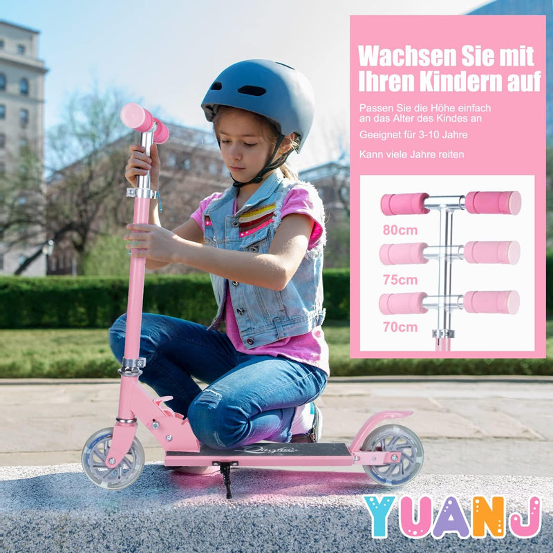 Yuanj Roller Kinder Scooter, Höhenverstellbarer kinderscooter mit LED PU Räder, kinderroller für Mäd