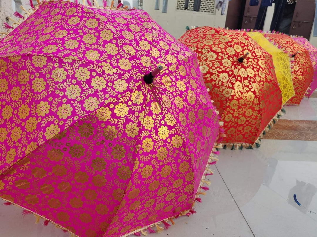 Worldoftextile 5 Stück gemischte indische Hochzeits-Regenschirme, handgefertigt, Vintage-Sonnenschir