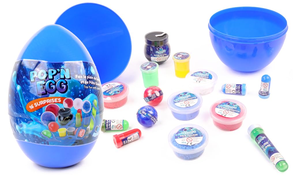 FLYPOP'S - Gefülltes Ei - Schleim - 035630 - Blau - Kunststoff - Überraschung - Kinderspielzeug - Ge