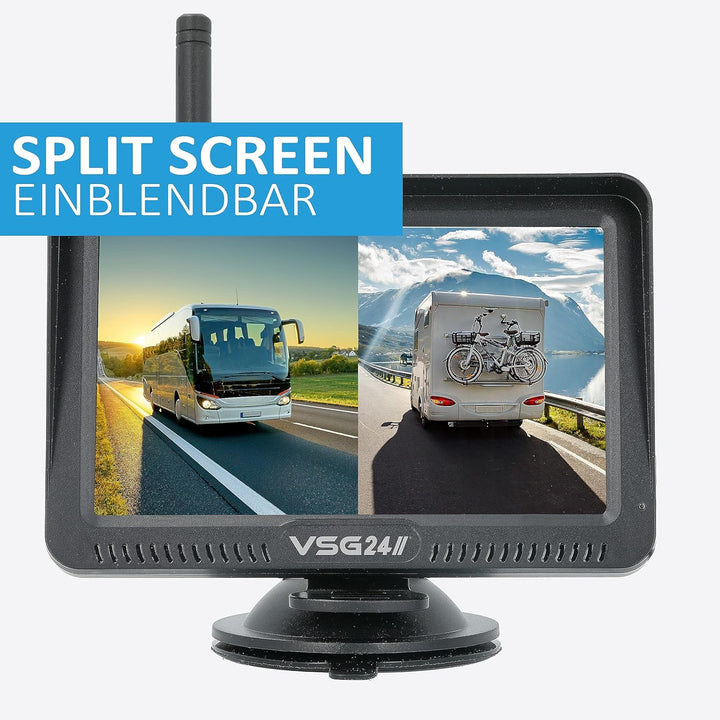 VSG24 5“ HD Set 2 Kameras Funk Rückfahrsystem Premium ONE für PKW, KFZ Set kabellos inkl. Rückfahrka