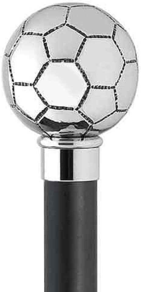 Design Schuhanzieher Schuhlöffel 70 cm mit silbernem Fussball als Griff, schwarzer Holzschaft