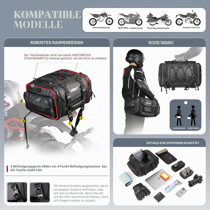 Rhinowalk Motorrad Sitztaschen 19-26L Wasserdicht Motor Rücksitztasche Gepäcktasche Hecktasche Erwei