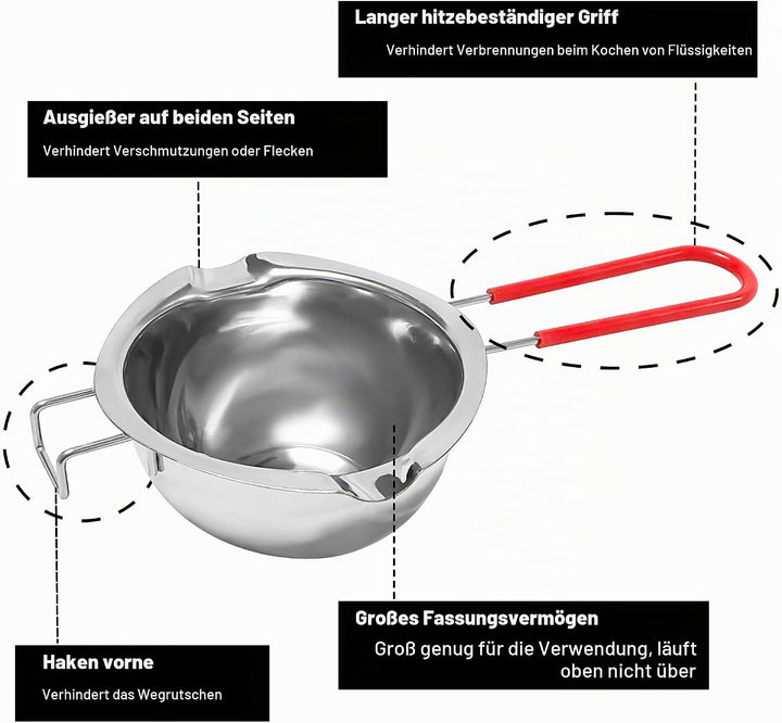 680ml Schmelztopf Schmelzschale - Schmelzschale mit 2 Ausgüssen - Hochwertige Rostfreier Edelstahl-f