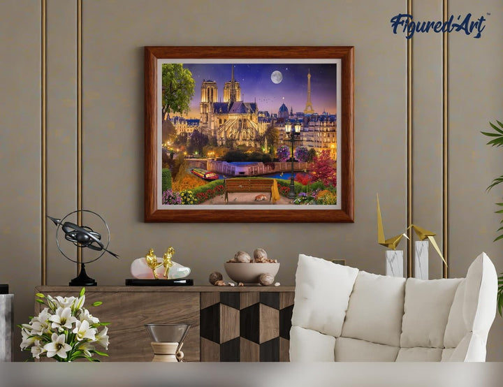 Figured'Art Malen Nach Zahlen Erwachsene Mit Rahmen Notre Dame unter den Sternen - Paint by Numbers