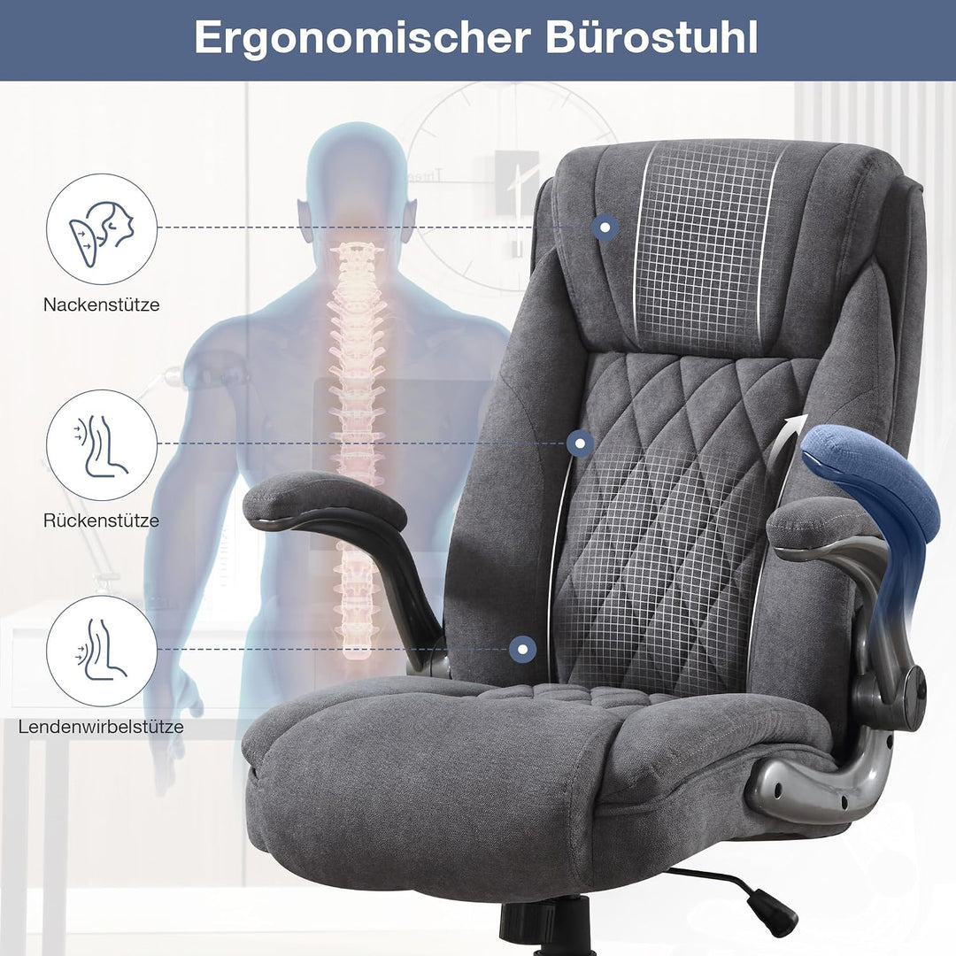 Bosmiller Ergonomischer Bürostuhl 180KG Verstellbare Schreibtischstuhl mit Hoher Rückenlehne und Bre