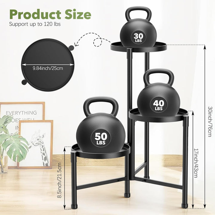 3 Stufen Metall Pflanzenständer drinnen draussen, Corner Blumentreppe mit 10 Zoll breiter Tablett, B