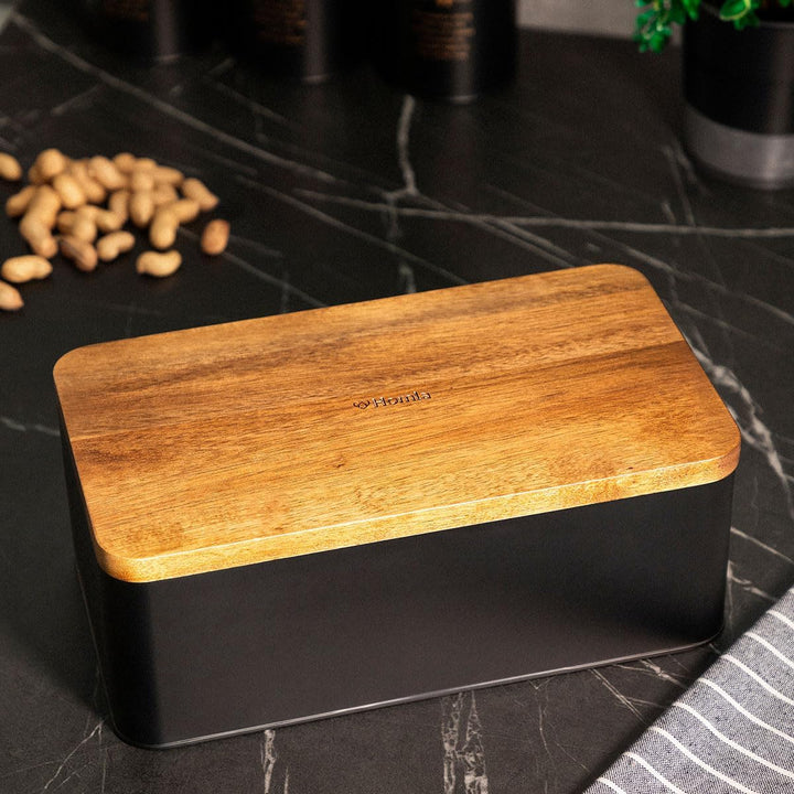 HOMLA Lomas Brotaufbewahrungsbox Brotkasten Brotaufbewahrungsbehälter mit Akaziendeckel 33x18x13cm