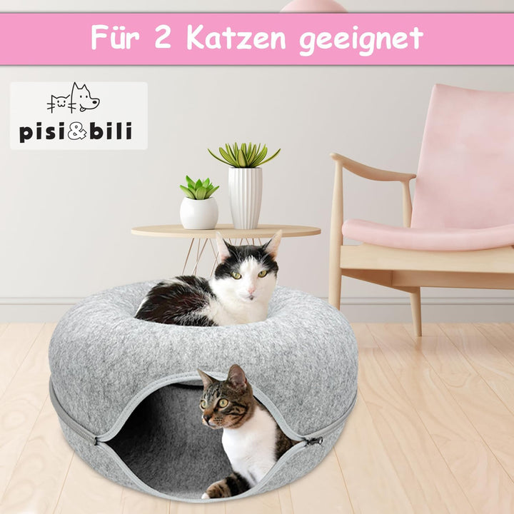 Katzentunnel aus Filz, Katzenbett rund 60x28 Katzenhöhle Tunnel Katzenhöle Anthrazit Katzendonut Kat
