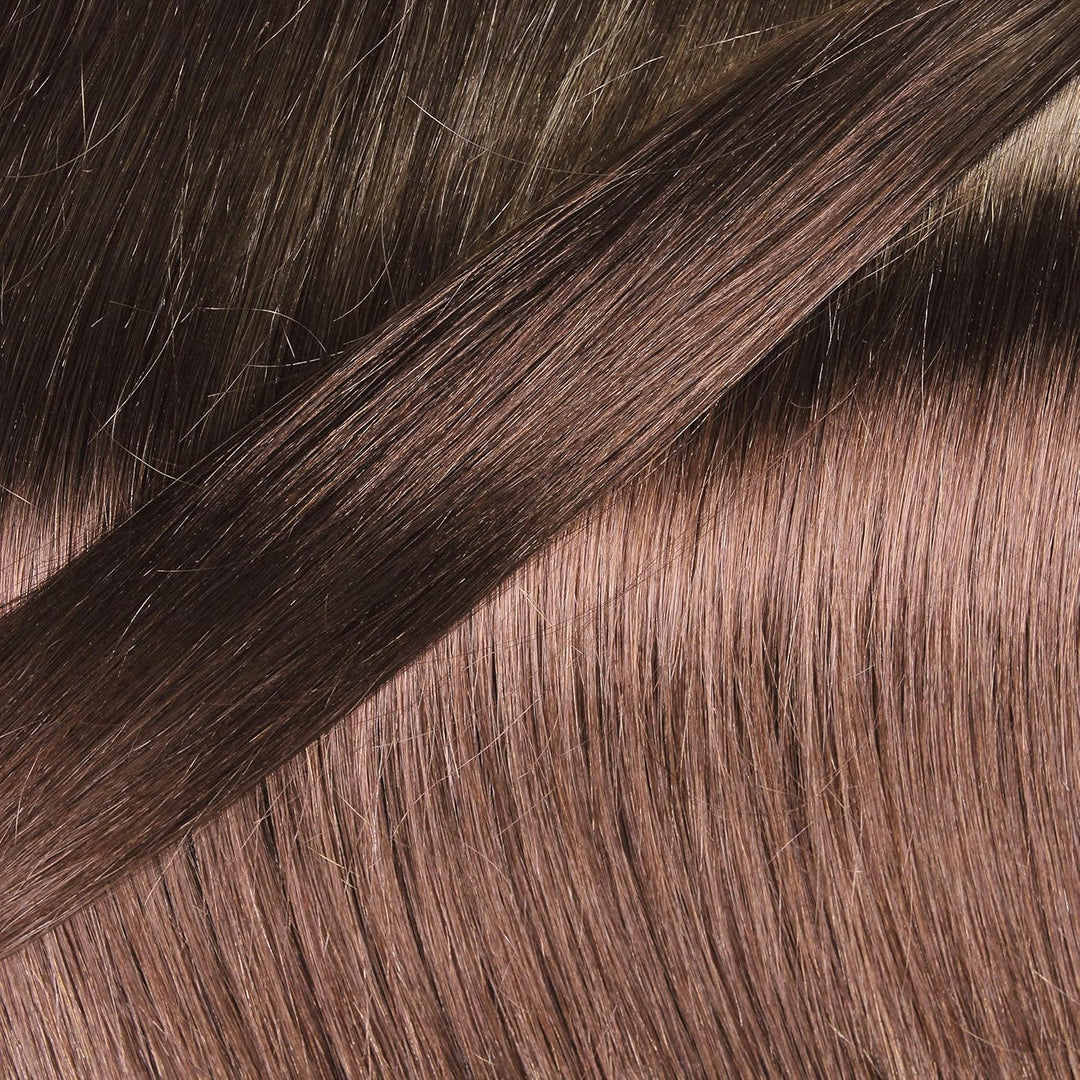 hair2heart Premium Nanoring Extensions Echthaar glatt - 100 Strähnen 1g 60cm 4/77 mittelbraun braun-